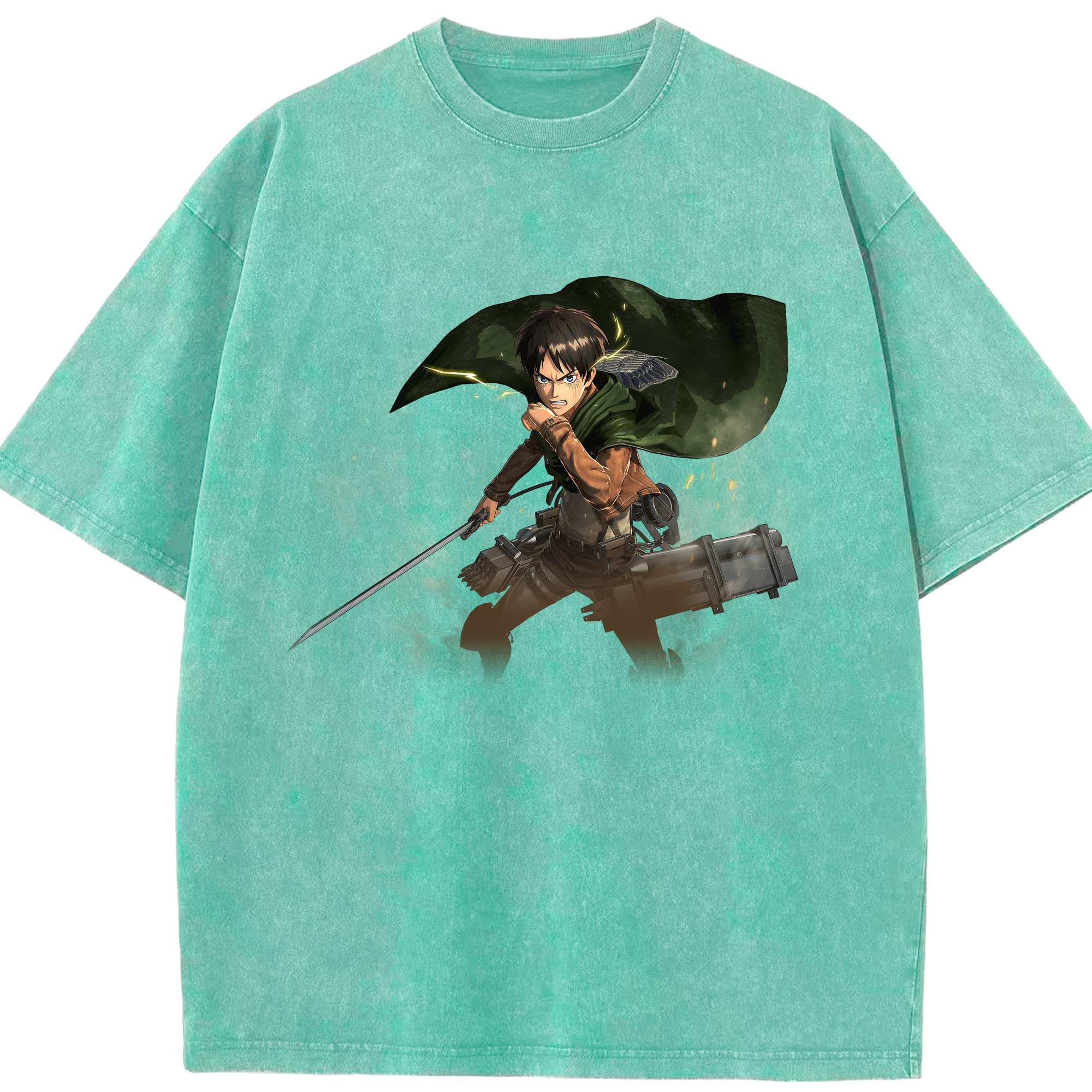 （画像用） 進撃の巨人 エレン･イェーガー Attack on Titan Eren Jäger 綿100% ヴィンテージ風 半袖Tシャツ（フロントプリント）
